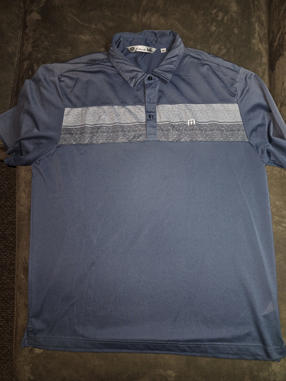 Travis Mathew Blue Short-Sleeve Performance Polo with Chest Stripe